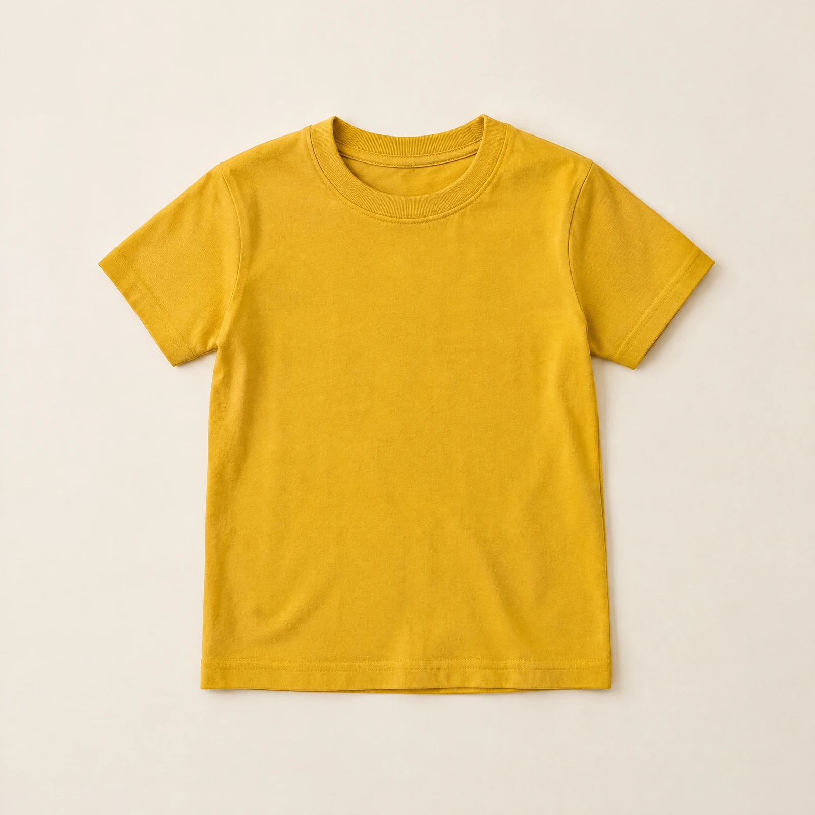 Mustard yellow kids' short-sleeve crew neck t-shirt laid flat
